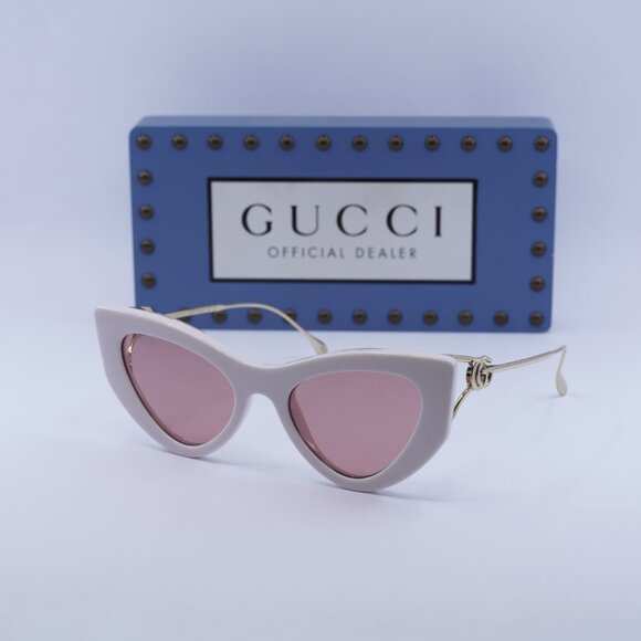 Gucci GG1565S 003 Cat Eye Sunglasses - Shiny Ivory Gold/Solid Red - Picture 1 of 12